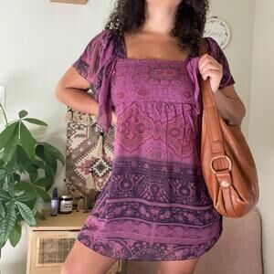 Y2K Purple Paisley Baby Doll Dress Unity World Wear Boho Whimsy Hippie Fairy M